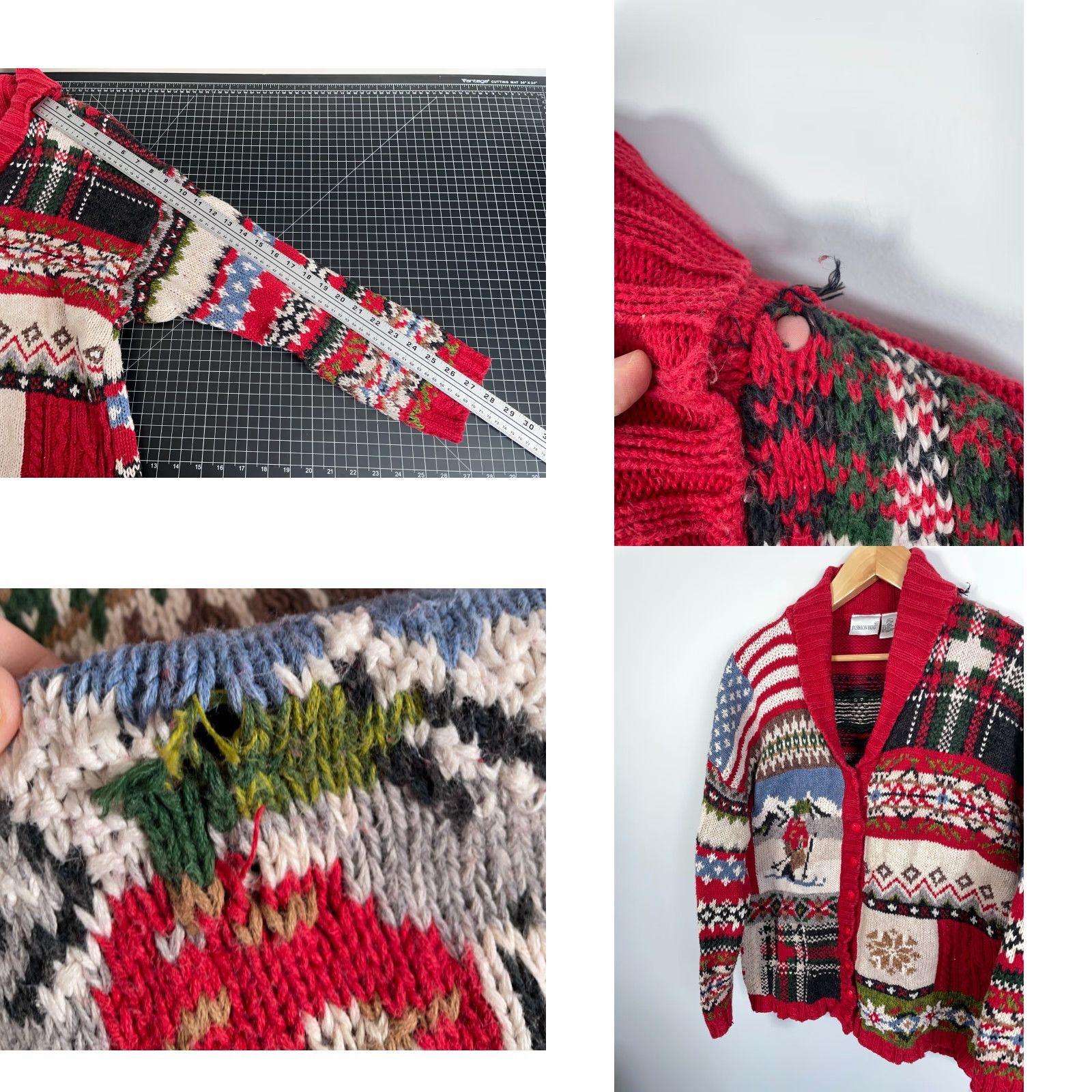 Vintage Winter Patchwork Cardigan Women's 22 / 24 Red Knit Ski Snowflake Christmas Women's Size 3XL / US 20-22 - 8 Thumbnail