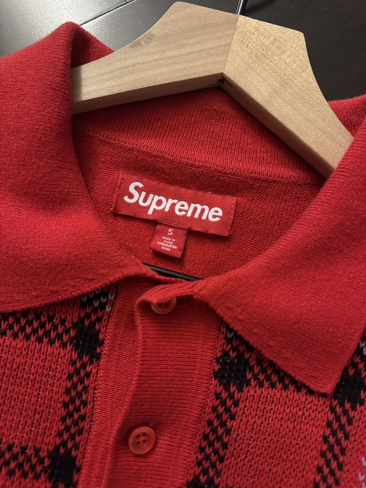 Supreme Plaid Knit Short-Sleeve Polo ‘RED’