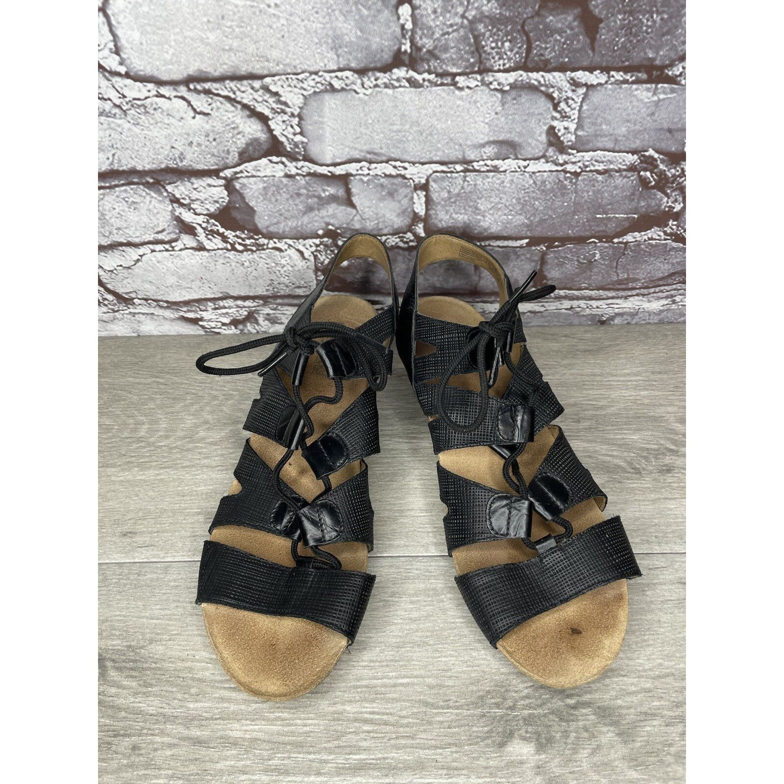 JOSEF SEIBAL Josef Seibel Ruth 29 Black Leather Casual Lace Heel Sandals Size US 9.5 / IT 39.5 - 4 Thumbnail