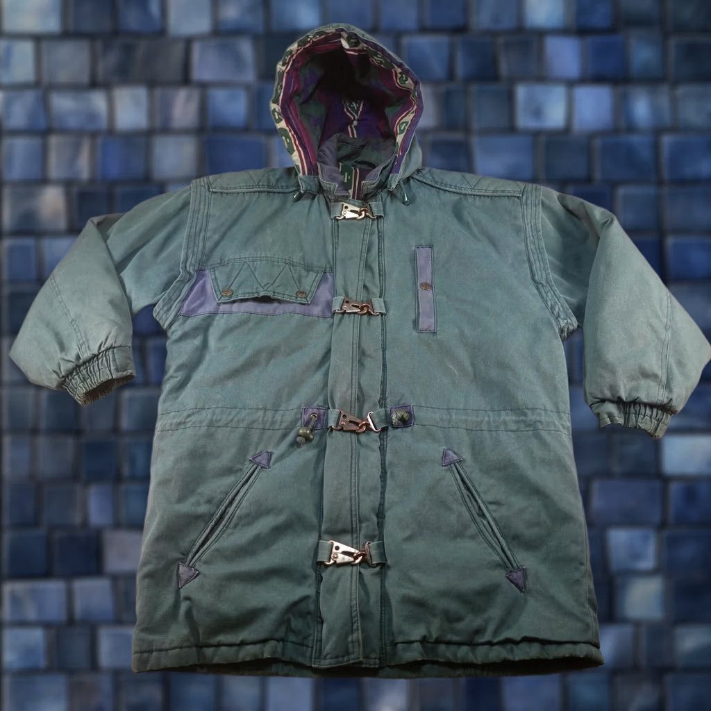Vintage VINTAGE In Crowd Jacket Mens S Green Canvas Parka Hooded Insulated Lined Pockets Tribal Aztec Pattern Sailor/Outdoor Winter Coat Size US S / EU 44-46 / 1 - 1 Thumbnail