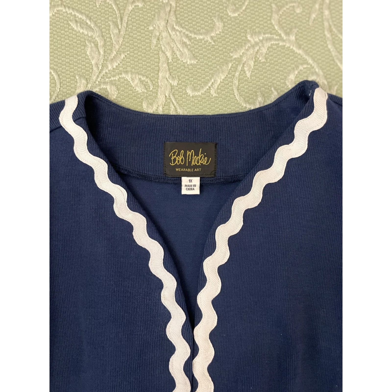 Bob Mackie VINTAGE Bob Mackie Jacket Womens 1X Navy Blue Open Front Wearable Art Pockets Trim Size XL / US 12-14 / IT 48-50 - 4 Thumbnail