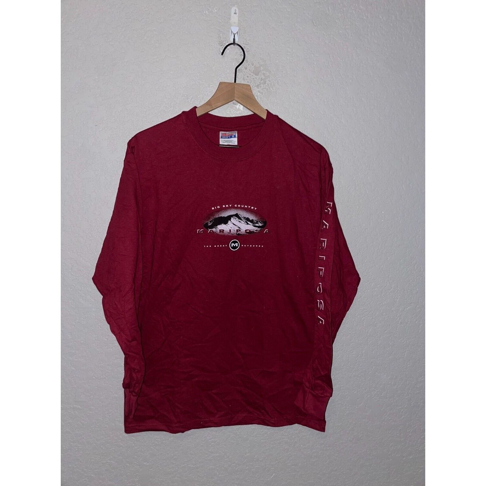 Hanes 90s Vintage Big Sky Country Mariposa Red Long Sleeve Shirt Size US M / EU 48-50 / 2 - 1 Thumbnail