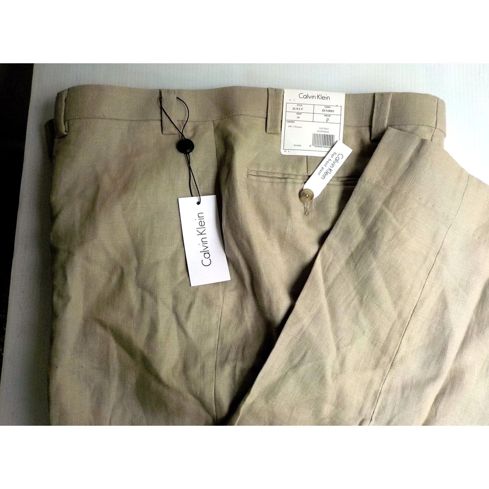 Calvin Klein VINTAGE CALVIN KLEIN Flat Front Pants Beige Oatmeal Linen 38x32 NWT Dress Pants Mens Size US 38 / EU 54 - 2 Thumbnail