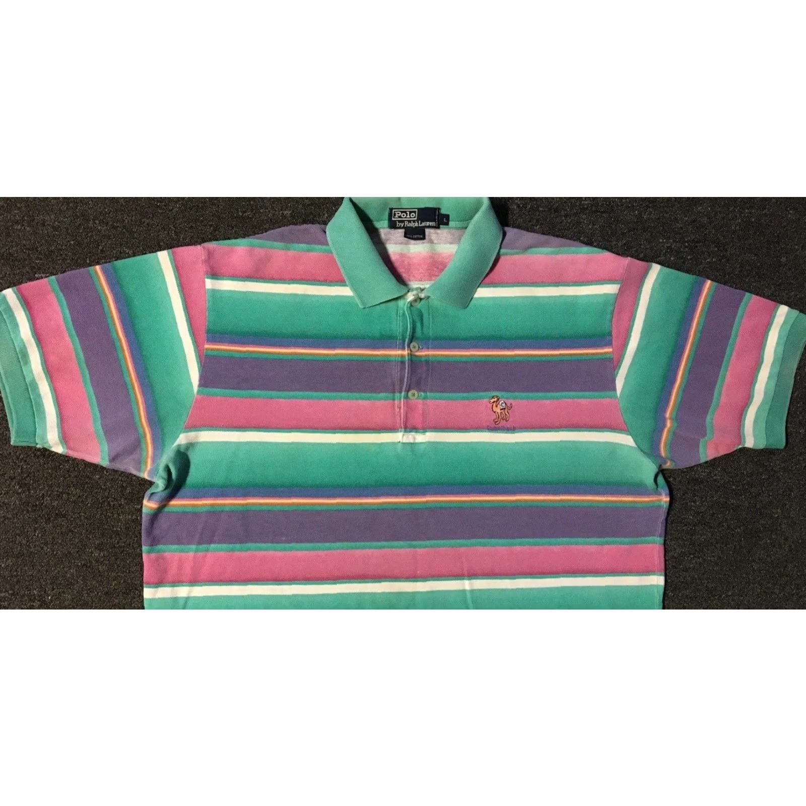 Polo Ralph Lauren VINTAGE Polo Ralph Lauren Shirt L Purple Green Pink Striped 90s Polo Button-Up Short Sleeve Mens Vintage Surf Skate Vaporwave USA Beach Grunge 80s 90s Size US L / EU 52-54 / 3 - 5 Thumbnail
