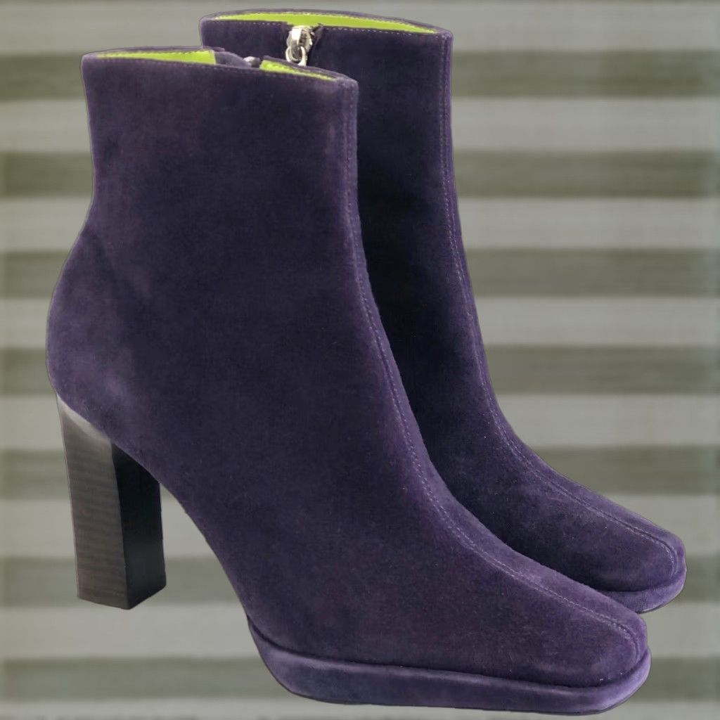 Tommy Hilfiger VINTAGE Tommy Hilfiger Suede Boots 7M Purple 3.5 Heel Square Toe Bootie Women Size US 7 / IT 37 - 1 Thumbnail