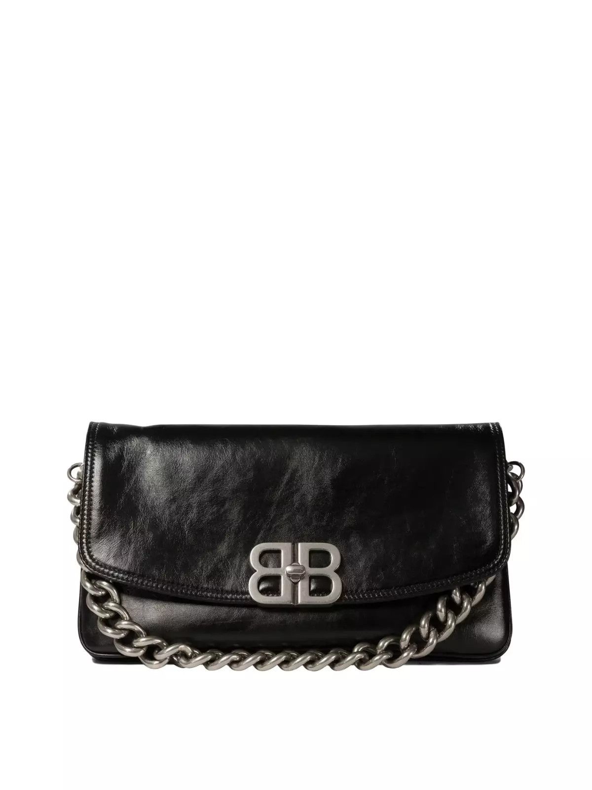 BALENCIAGA BB Soft Flap Black Lthr Shoulder Bag New Auth