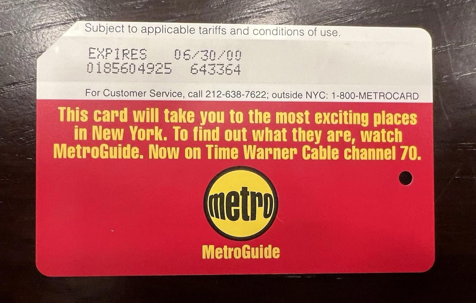 Other NYC MetroCard - MetroGuide Expire 06/30/00 RARE Size ONE SIZE - 1 Thumbnail