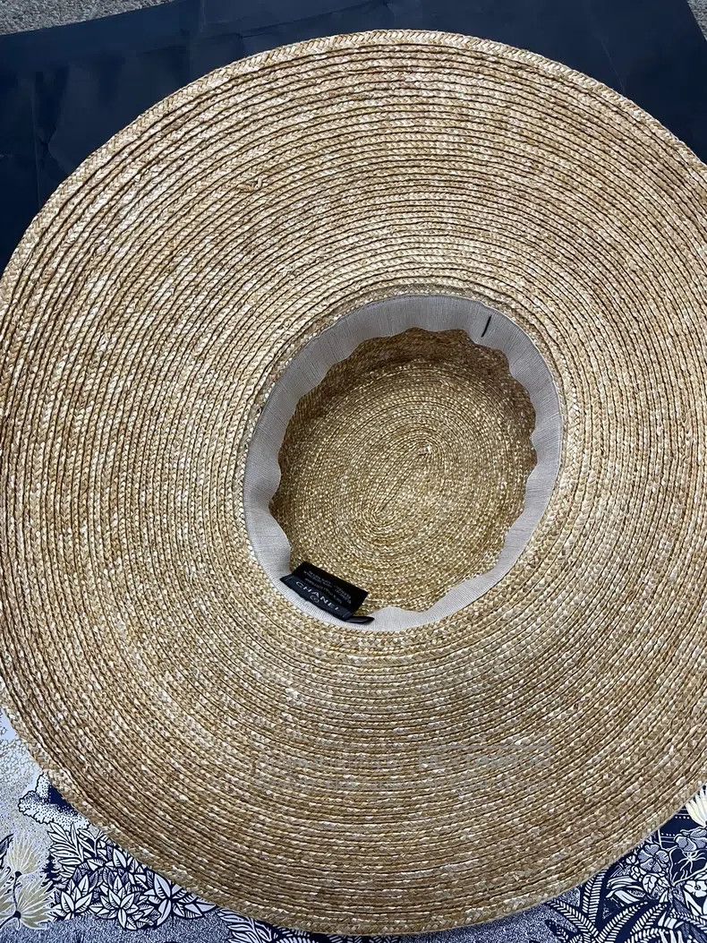 Chanel Chanel Green webbing large wide-brimmed straw hat Size ONE SIZE - 4 Thumbnail