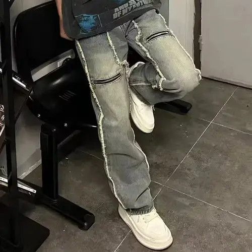 Japanese Brand Ripped tassel frayed zipper pocket cleanfit baggy jeans Size US 34 / EU 50 - 4 Thumbnail
