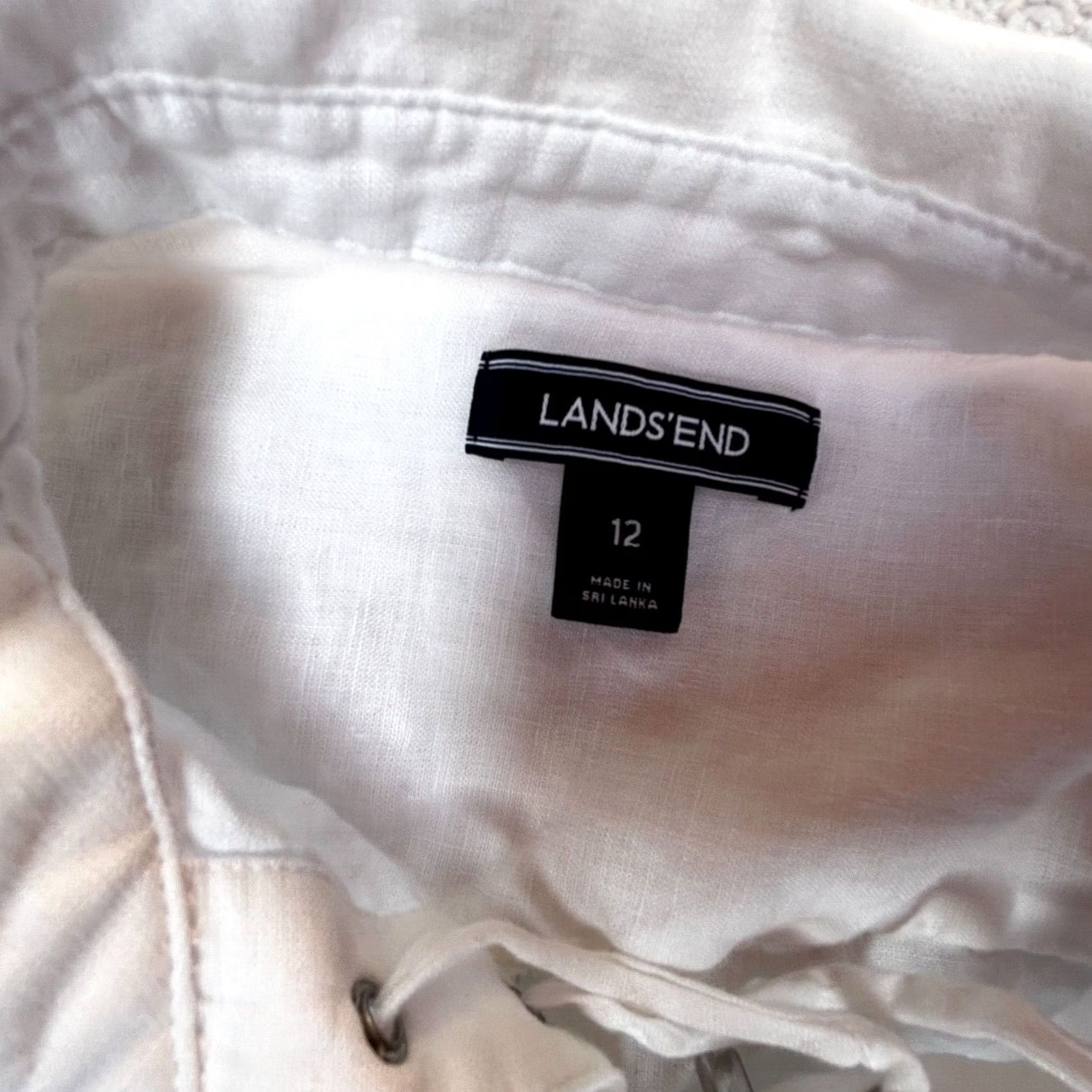 Lands' End Lands' End White 100% Linen Lace-Up Long Sleeve Blouse Top Shirt Sz 12 Pockets Size XL / US 12-14 / IT 48-50 - 3 Thumbnail