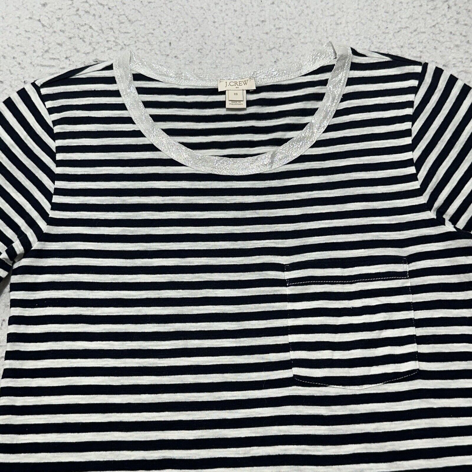 J.Crew J. Crew XS Blue White Striped T Shirt Glitter Crewneck Top Size XS / US 0-2 / IT 36-38 - 2 Thumbnail
