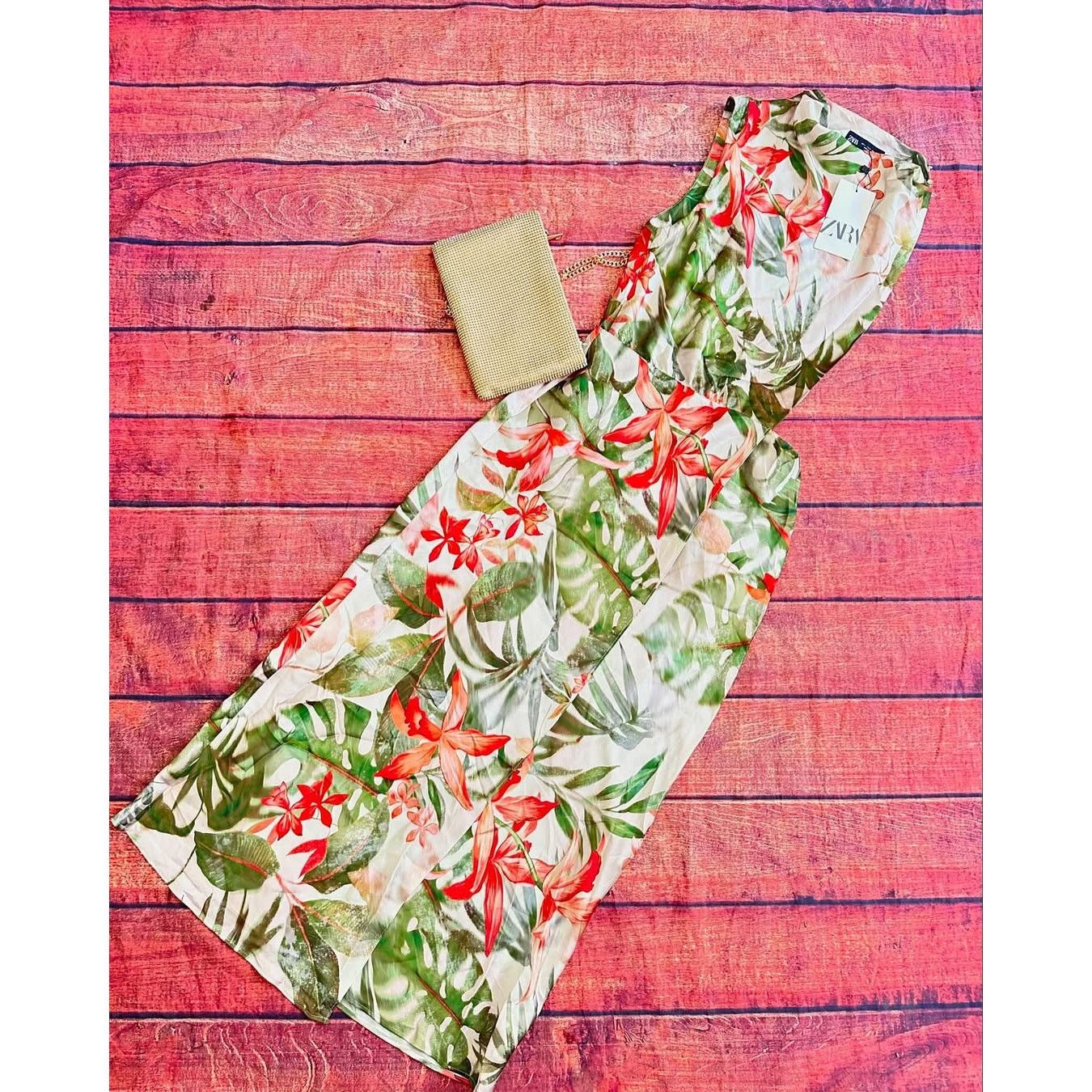zara pink and green dress Zara Cross Waist Jersey Dress-Hunter Green, Ikat main image 1