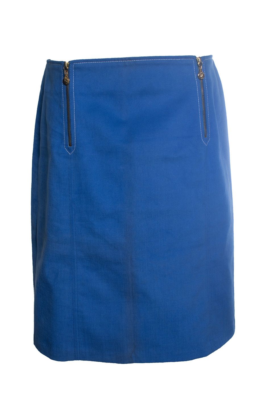 Celine Celine, blue cotton midi skirt with golden zippers Size 32" / US 10 / IT 46 - 1 Thumbnail
