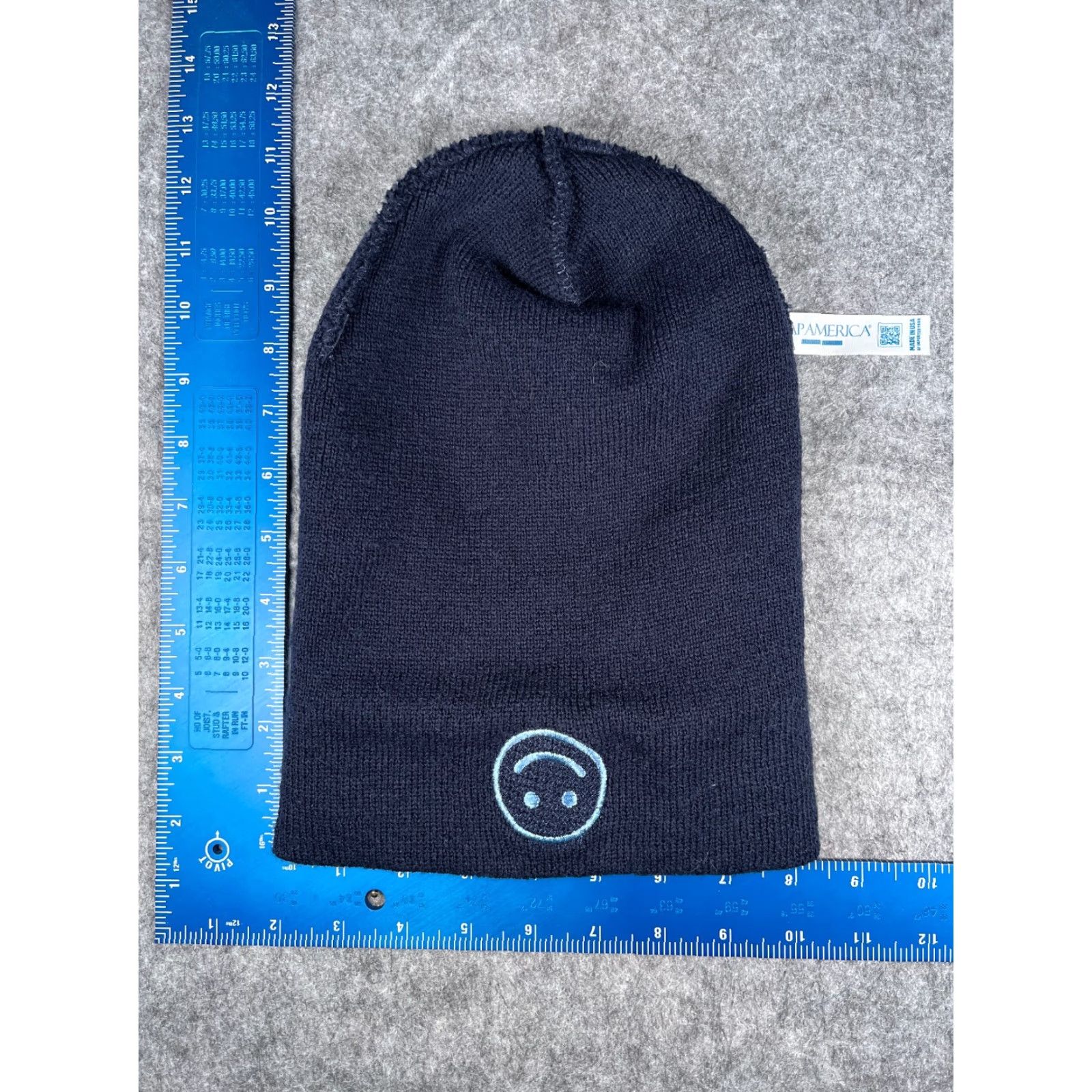 Vintage Capamerica Happy Face Beanie Toque Adult One Size Blue Knit Cotton Ski Hat Unisex Size ONE SIZE - 5 Thumbnail