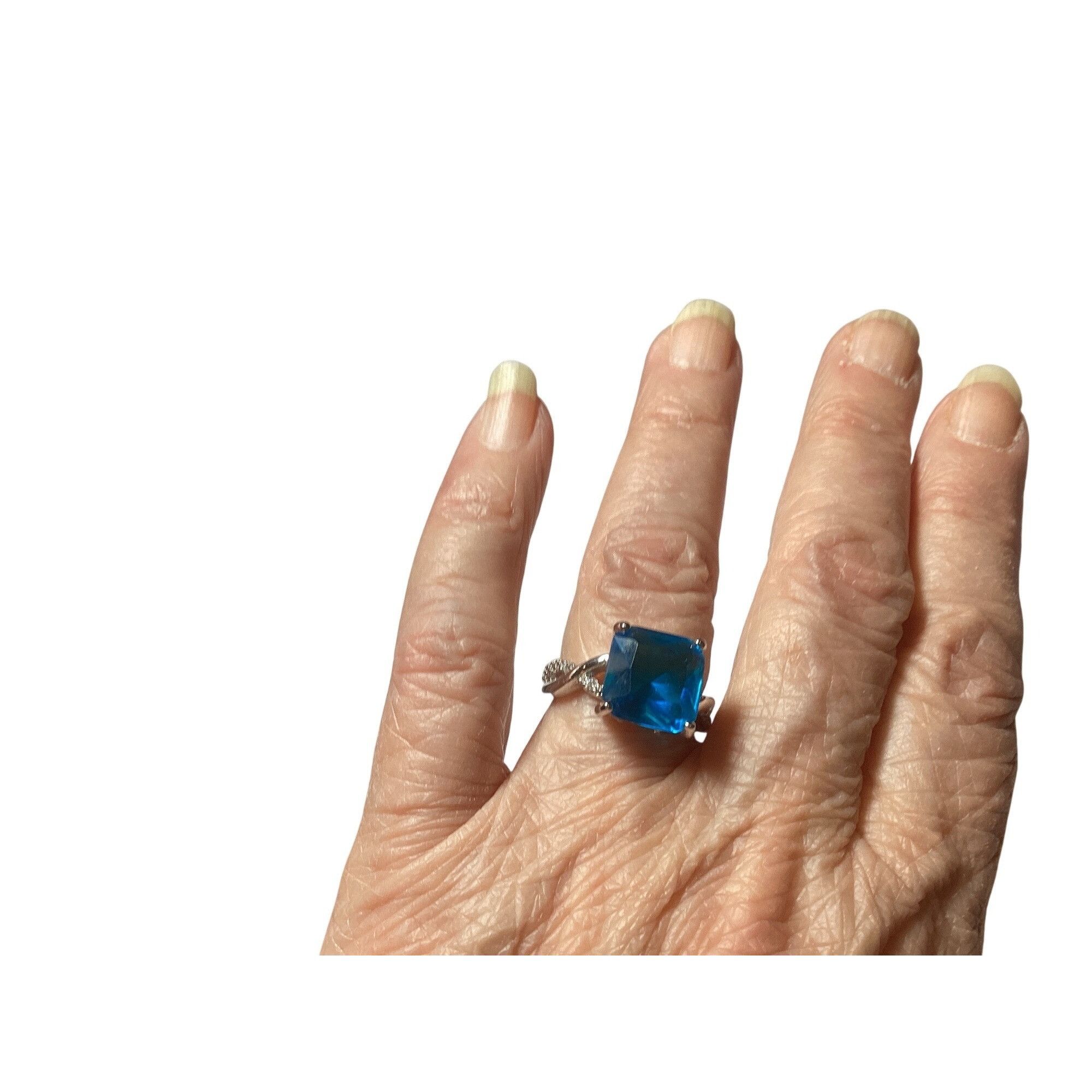 Other Large Beautiful Square Blue Glass Stone .925 Silver Ring Siz Size ONE SIZE - 8 Thumbnail
