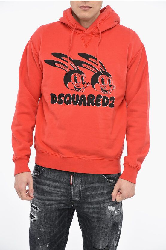 image of Dsquared2 Lunar N.y. Hoodie Sweatshirt With Print in Red, Men's (Size 2XL)