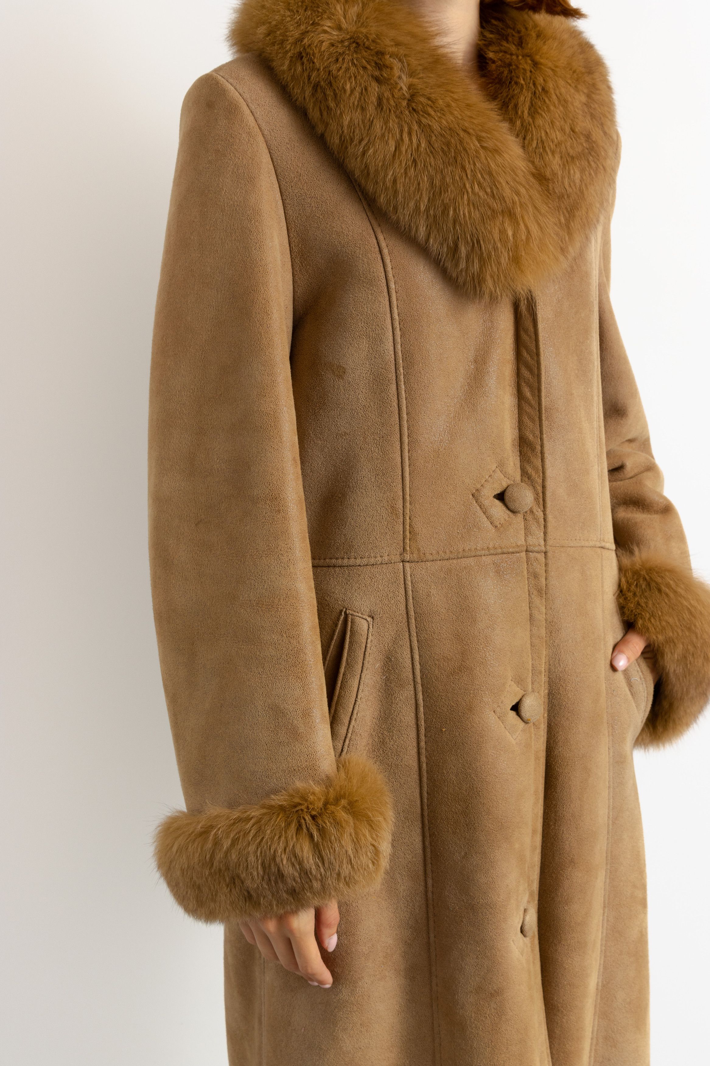 Vintage Suede Sheepskin Leather Shearling Fastens Coat M 5929 Size M / US 6-8 / IT 42-44 - 8 Thumbnail
