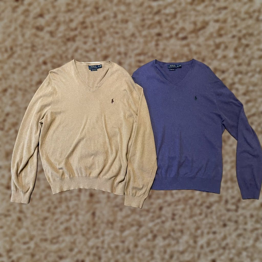 Polo Ralph Lauren x2 Polo Ralph Lauren Pima Cotton V-Neck Pullover Sweaters Mens XLarge XL Multicolor Size US XL / EU 56 / 4 - 1 Thumbnail