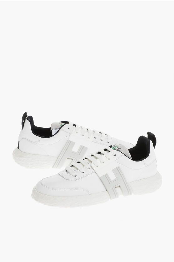 image of Hogan Leather 3R Low-Top Sneakers With Monogram Application in White, Women's (Size 5)