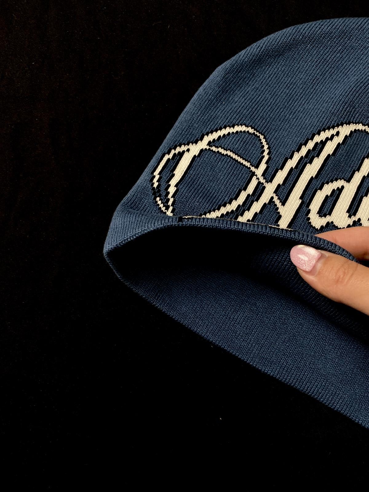 Japanese Brand Adidem Asterisks Cursive Script No Cuff Knit Blue Beanie Hat Size ONE SIZE - 4 Thumbnail