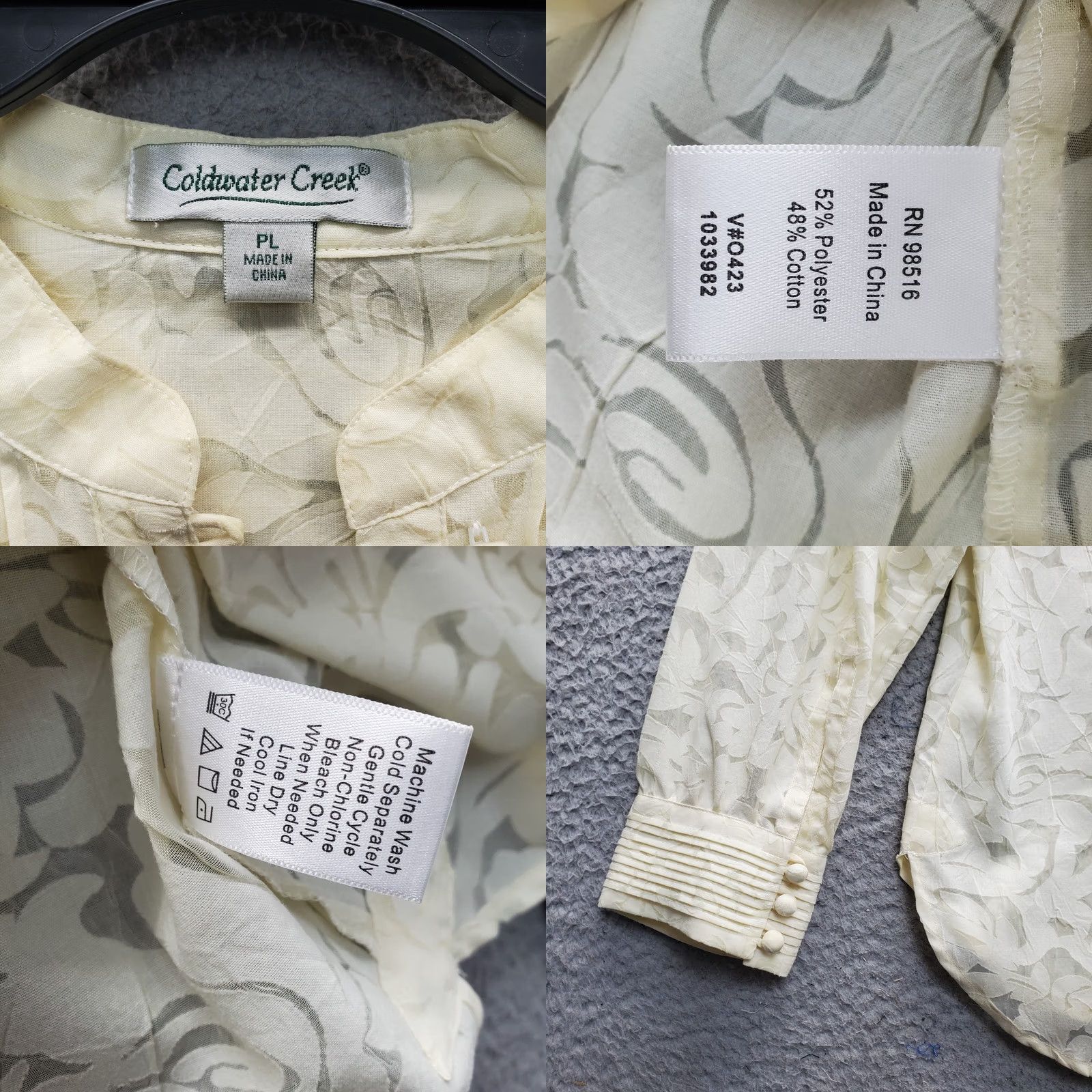 Coldwater Creek Coldwater Creek Blouse Womens Petites L Tan Floral Long Sleeve Button Front Shirt Size L / US 10 / IT 46 - 8 Thumbnail