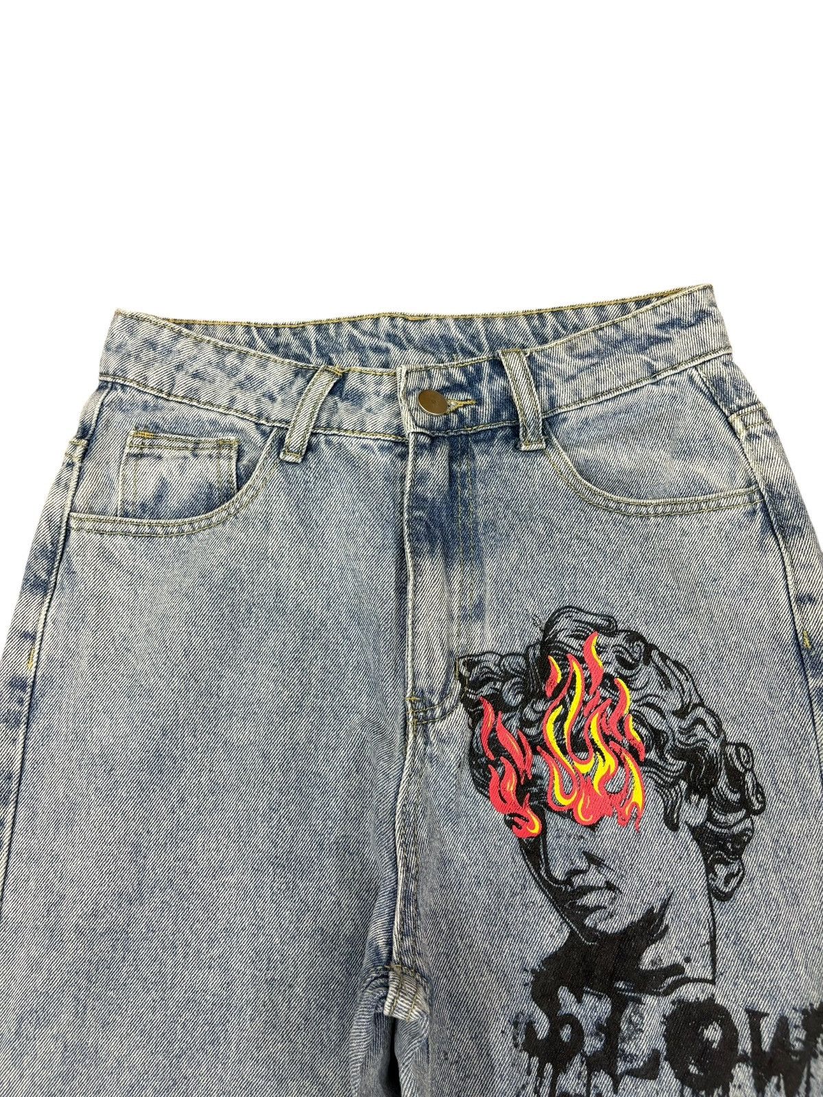 Shein Vintage Shein Flaming Jesus Printed Distressed Baggy Jeans Size 26" / US 2 / IT 38 - 4 Thumbnail