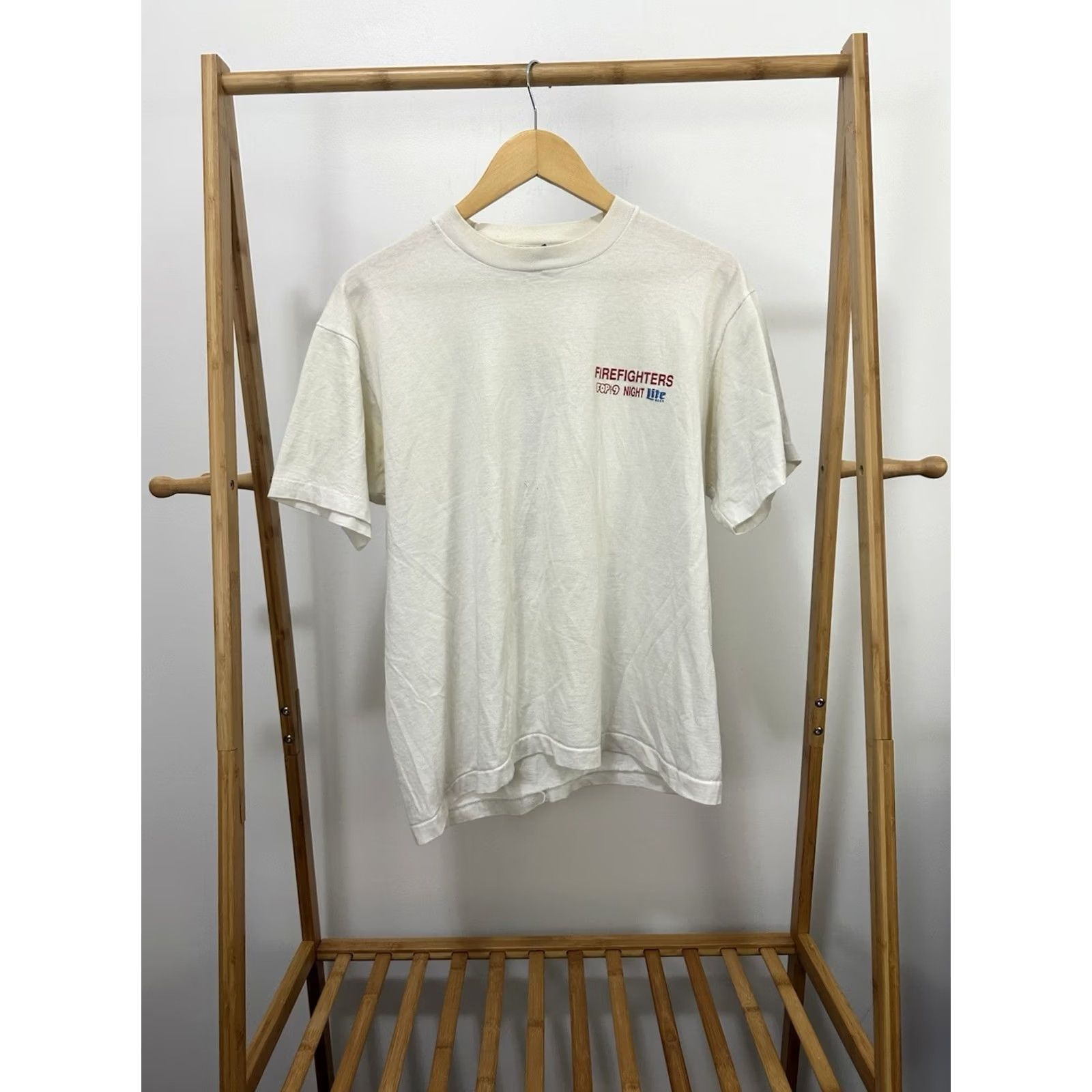 Vintage VTG Miller Lite Firefighter Nite Worn Single Stitch T-Shirt Size L Shirt Men White 60s? 70s? Size US L / EU 52-54 / 3 - 2 Thumbnail