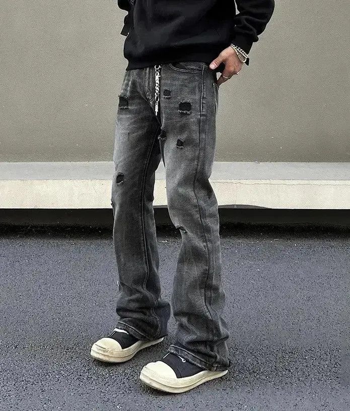 Japanese Brand Black Ripped Straight Leg Jeans Size US 32 / EU 48 - 1 Thumbnail