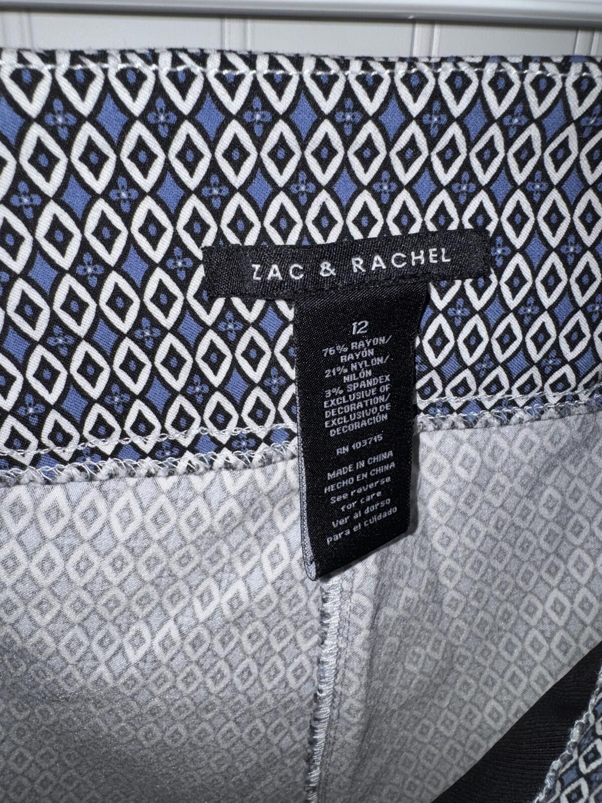 Other Zac & Rachel Women's 12 Blue Geometric Diamond Stretch Pants Size 34" / US 12 / IT 48 - 4 Thumbnail
