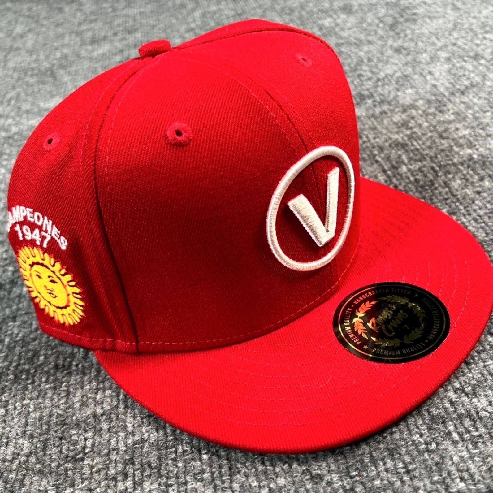 Logo 7 Rings & Crwns Fitted Hat Mens 7 Red Campeones 1947 V Logo Flat Bill Cap Size ONE SIZE - 2 Thumbnail