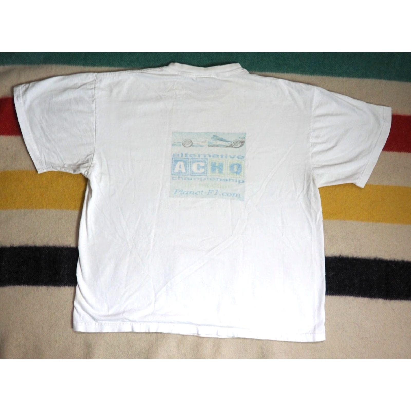 Vintage VTG 90s Y2k Planet F1 Formula One Racing Championship White Tee T-Shirt L Mens Short Sleeve Graphic Cotton 2000s Size US L / EU 52-54 / 3 - 2 Thumbnail