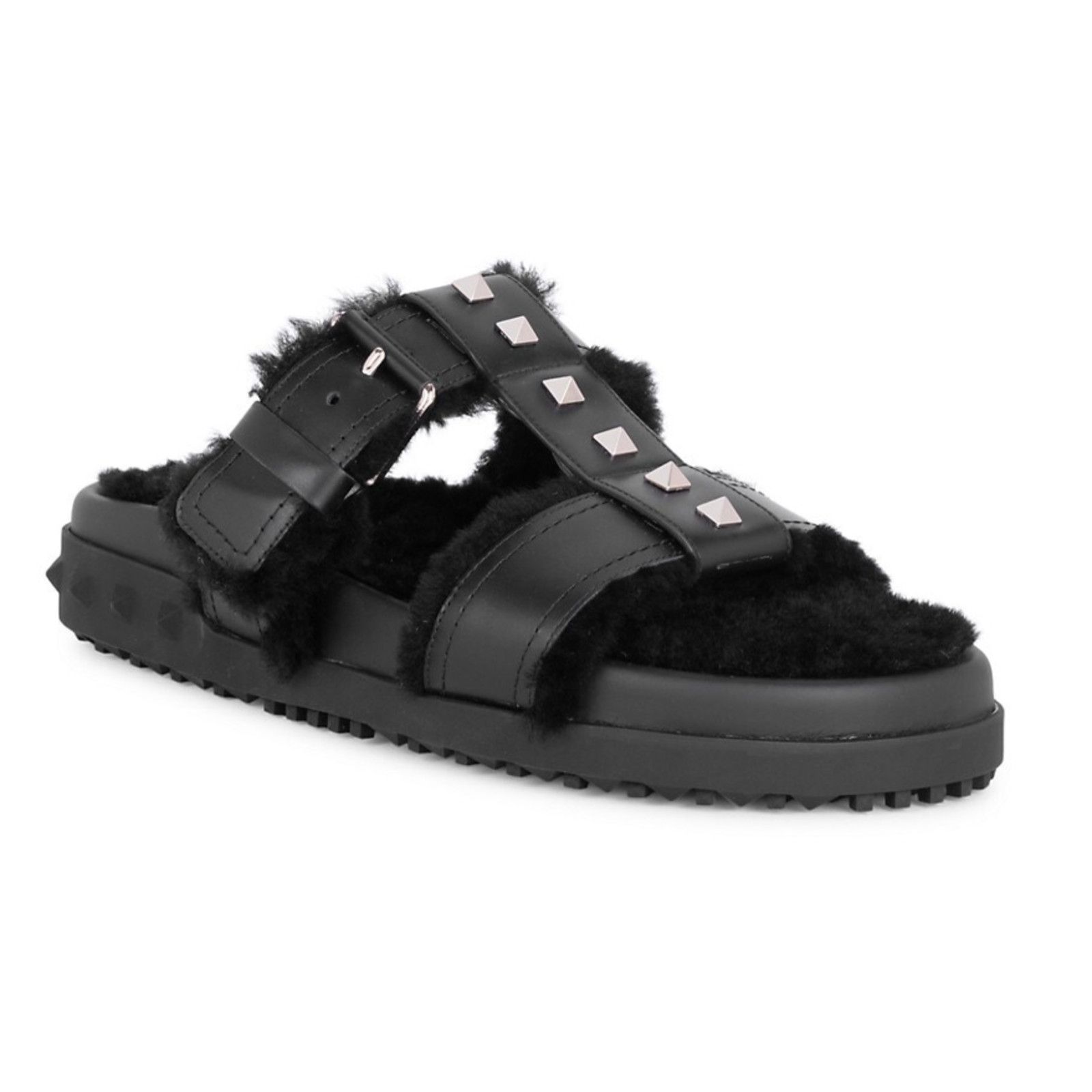 Valentino Valentino Rockstud Black Shearling Fur Caged Mule Slip On Size US 9 / IT 39 - 3 Thumbnail