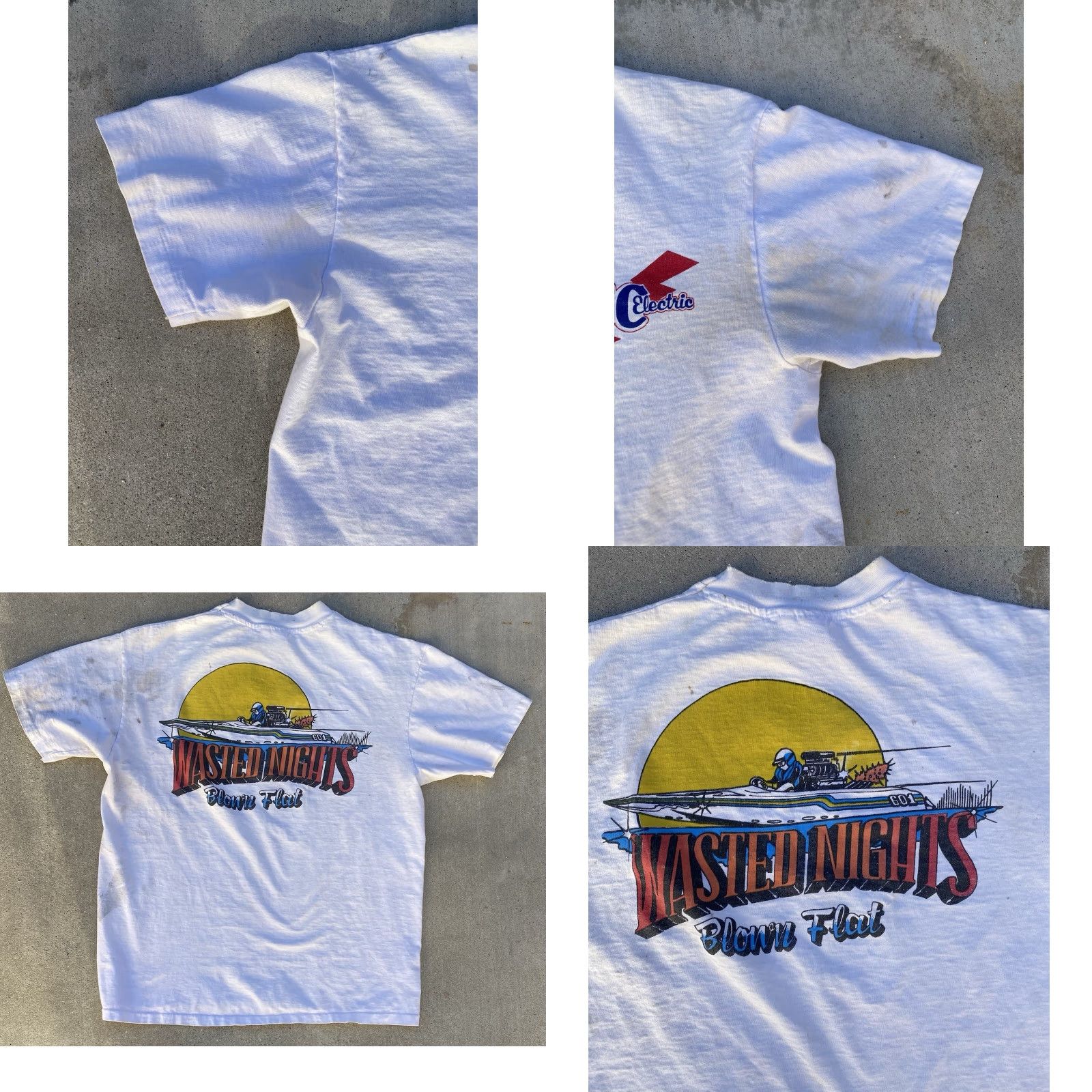 Hanes VINTAGE Hanes T-Shirt White Men L Graphic Print Blown Flatbottom Drag Boat 1980s Wasted Nights RBC Electric Size US L / EU 52-54 / 3 - 10 Thumbnail