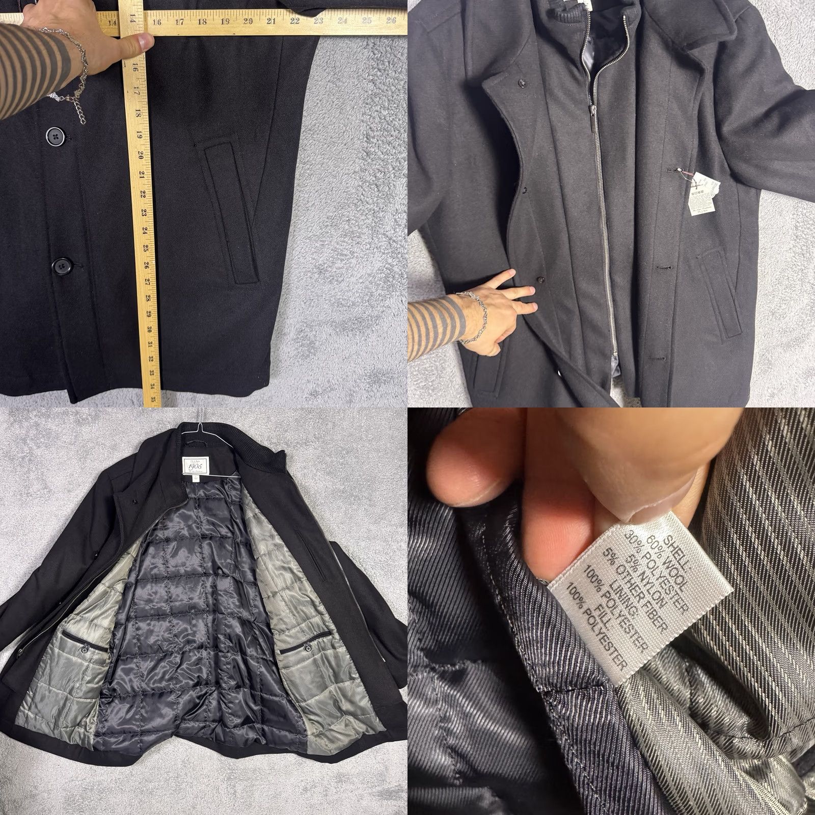 Jos. A. Bank VINTAGE Jos A Bank Overcoat Mens L 1905 Full Zip Peacoat Quilted Wool New w/ Tags Black Wool Long Coat Mens Size US L / EU 52-54 / 3 - 8 Thumbnail