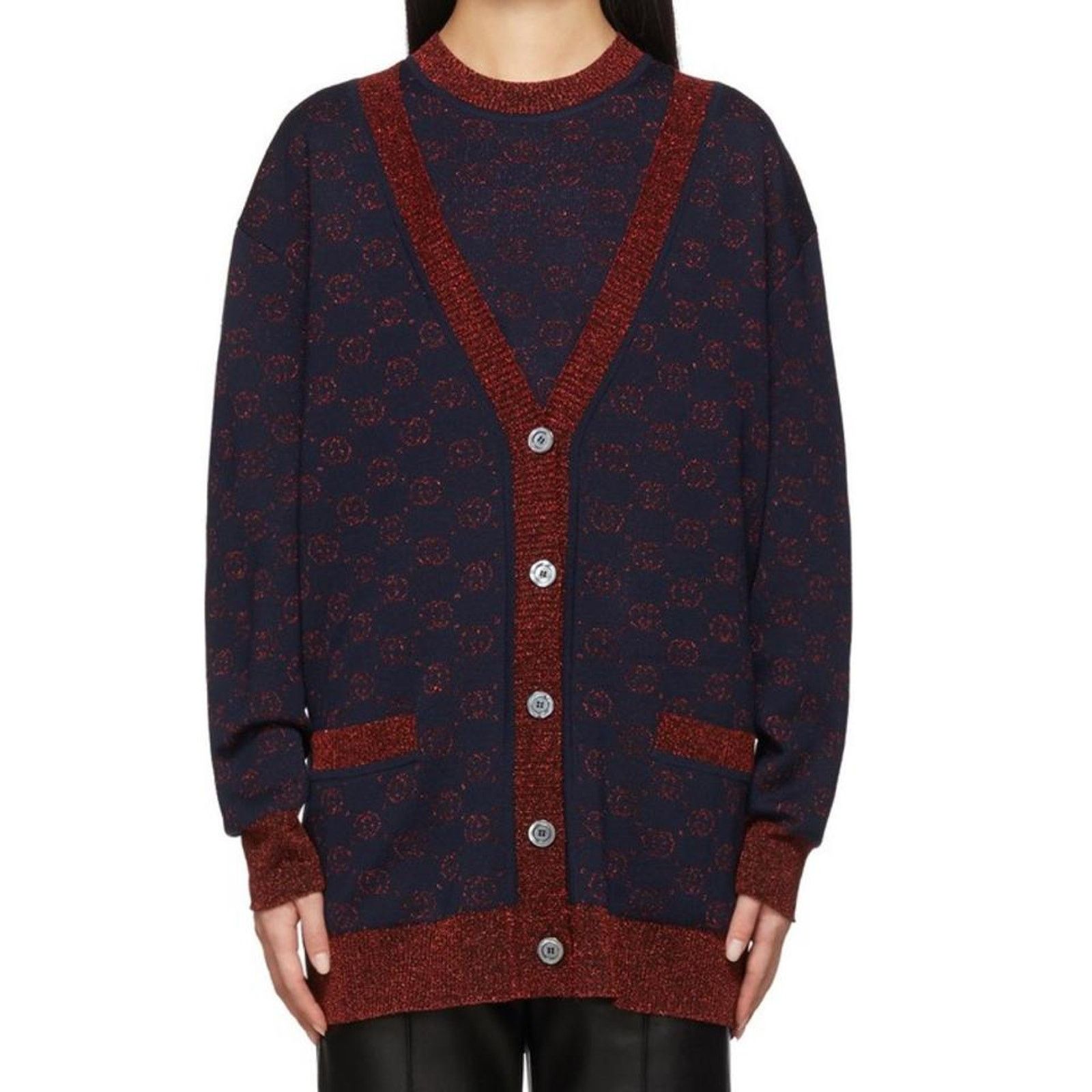 Gucci GG supreme logo metallic cardigan Size S / US 4 / IT 40 - 6 Thumbnail