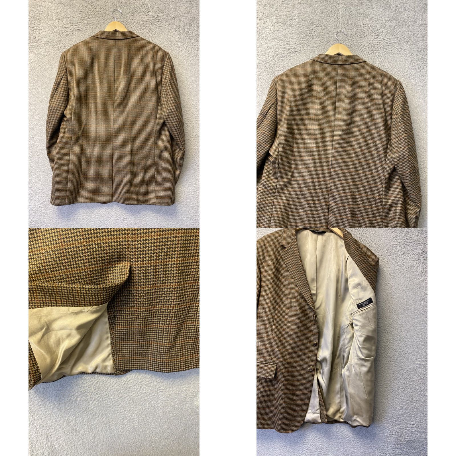 Jos. A. Bank JOS.A.BANK VINTAGE 46 Regular Wool Plaid Blazer Sport Coat Men's Brown Houndstooth Tuxedo Size 46R - 8 Thumbnail