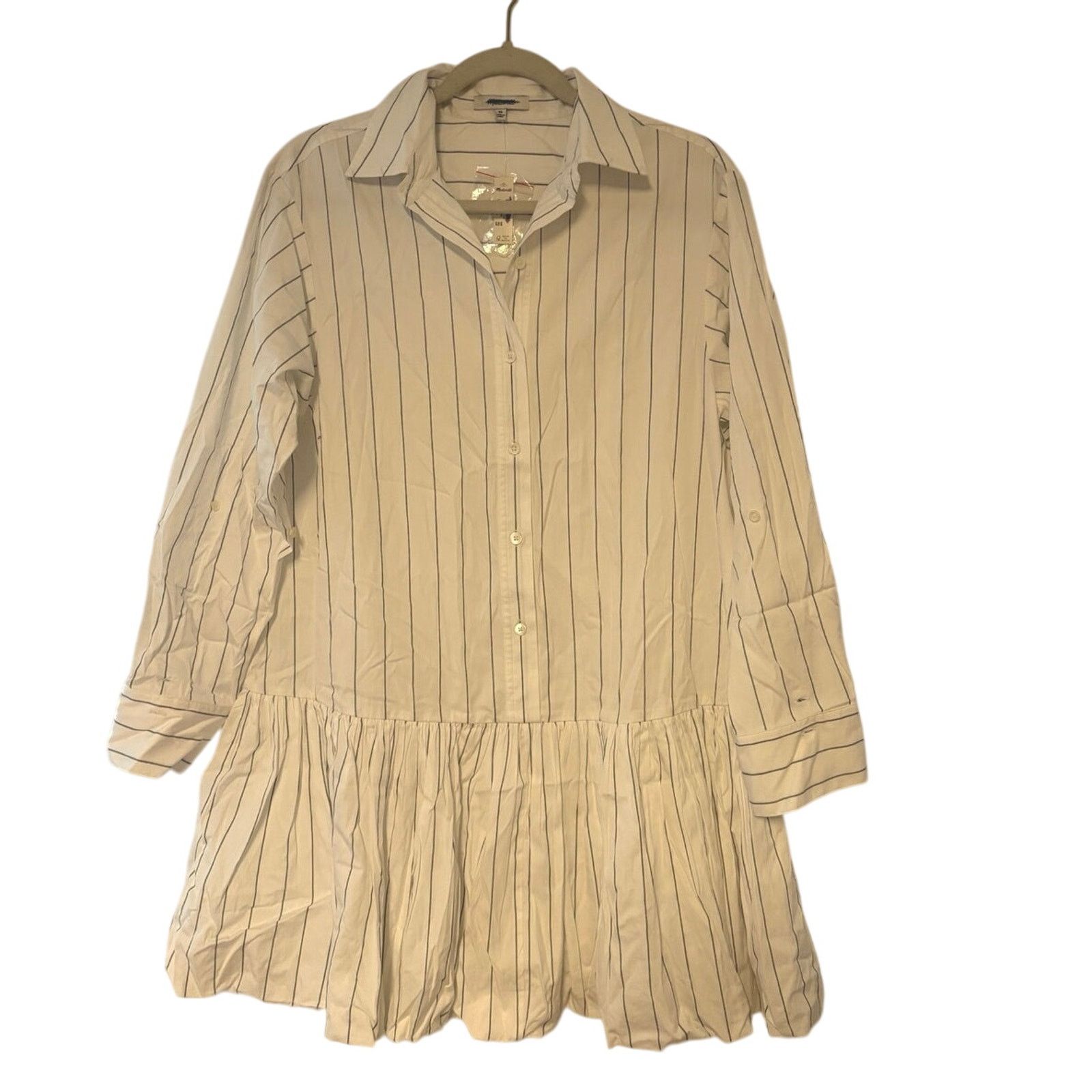 Madewell NWT Madewell Bubble-Hem Mini Shirtdress Pinstripe White XS Size XS / US 0-2 / IT 36-38 - 4 Thumbnail