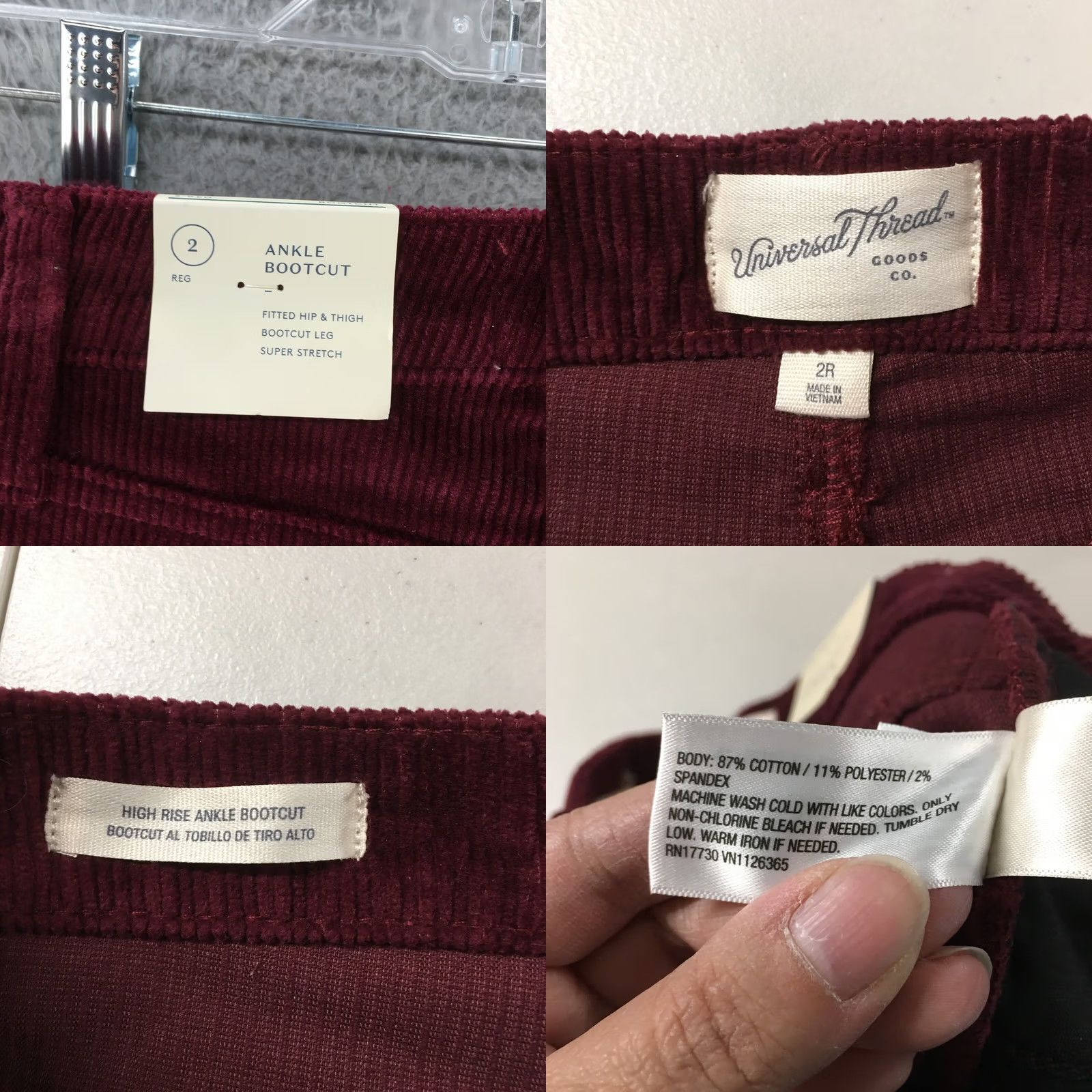 Vintage Universal Thread Bootcut Corduroy Pants Womens 2R Burgundy NEW Size 26" / US 2 / IT 38 - 9 Thumbnail