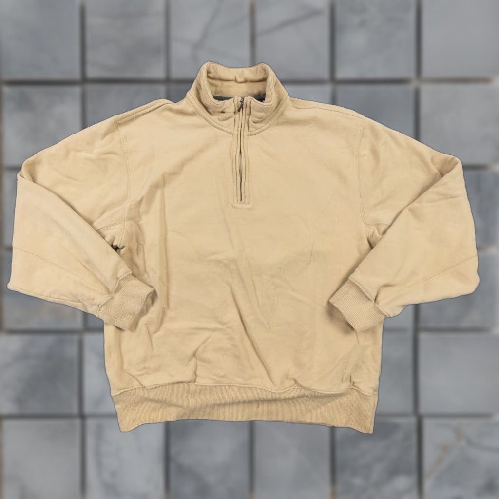 Izod IZOD Sweatshirt Men's Large Beige Quarter Zip Pullover Mock Neck Adult Sweater Size US L / EU 52-54 / 3 - 1 Thumbnail