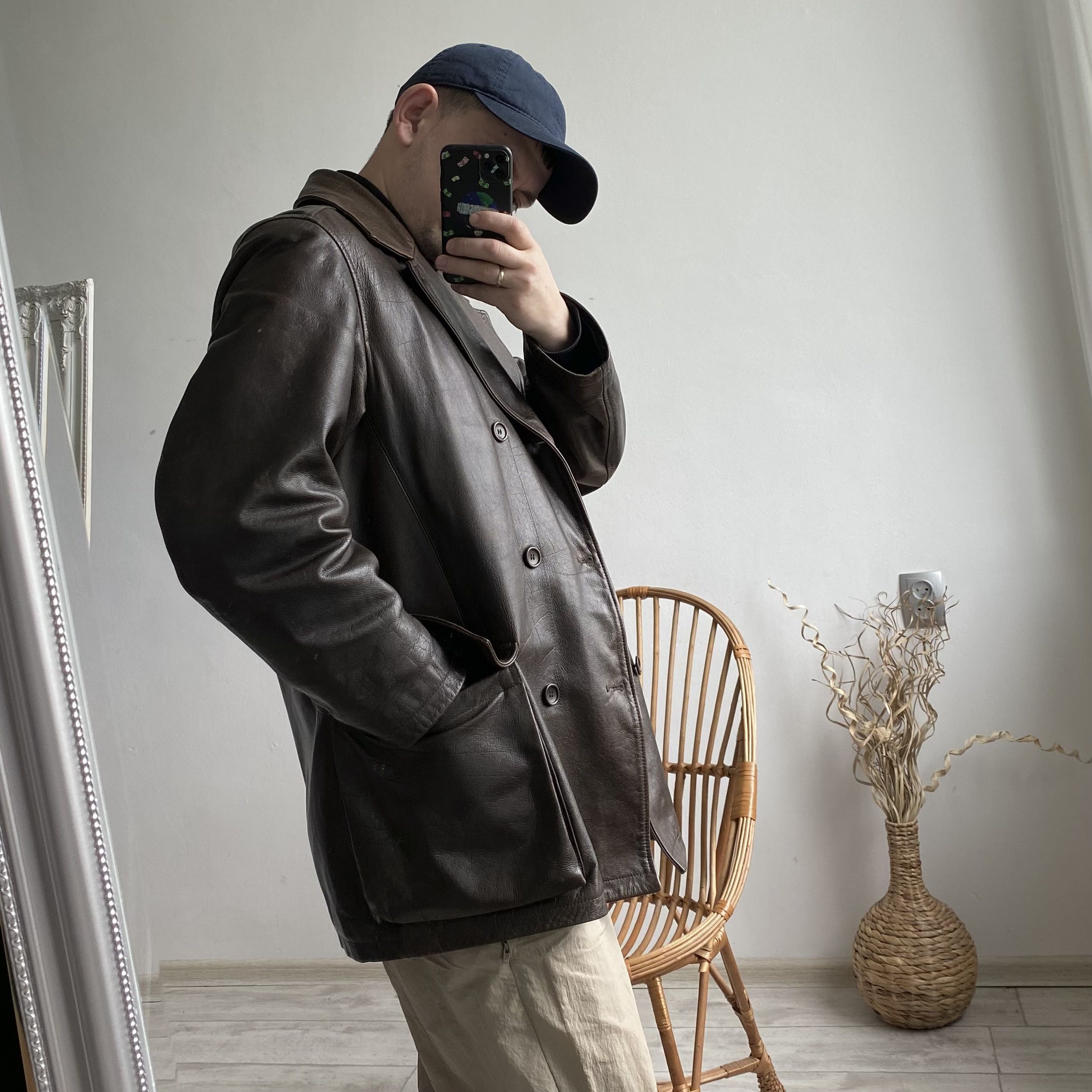 Genuine Leather Vintage 90s Heavy Leather Double Jacket Coat Brown Luxury Size US M / EU 48-50 / 2 - 13 Thumbnail