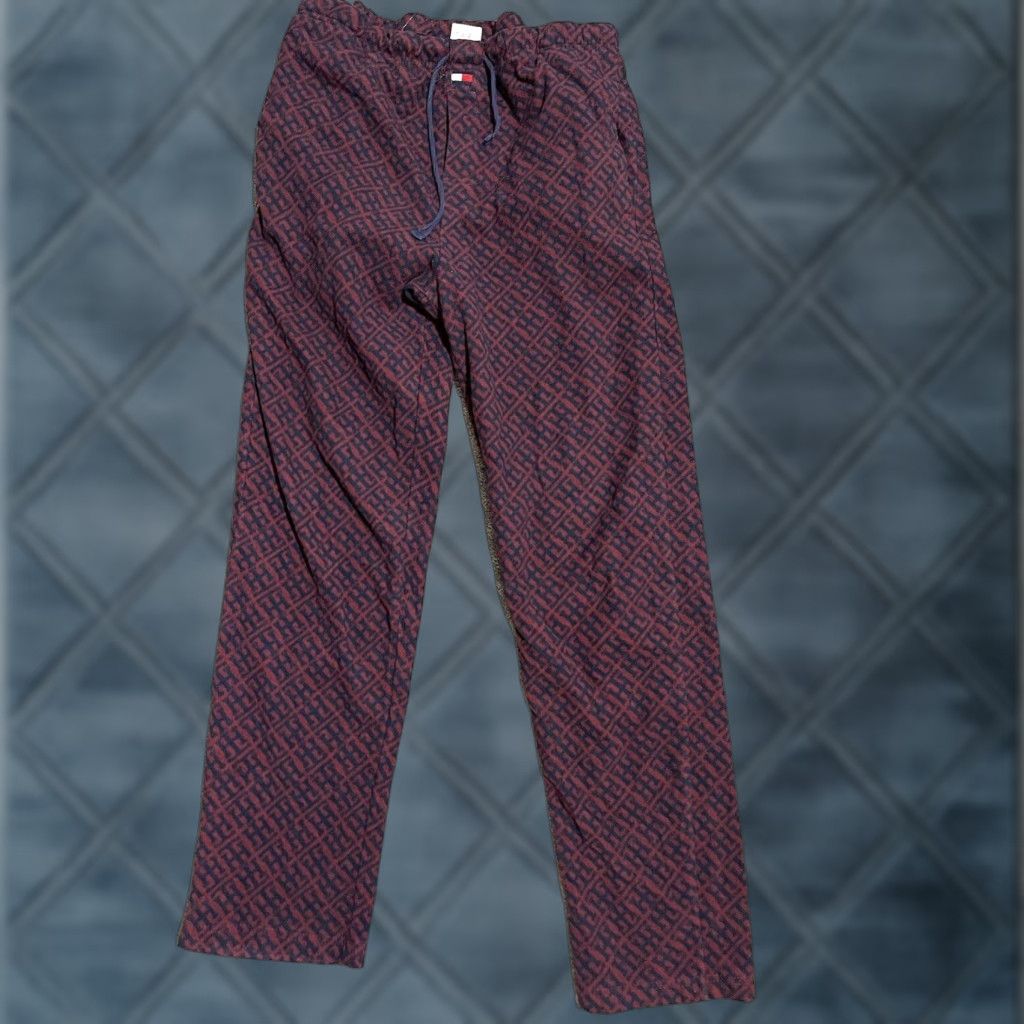 Tommy Hilfiger VINTAGE Tommy Hilfiger Lounge Sweatpants Women M Burgundy All Over Print Drawstring Joggers Activewear M Womens Studio Sports Size 32" / US 10 / IT 46 - 1 Thumbnail