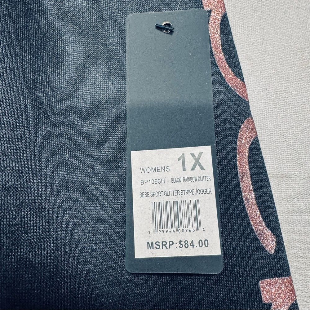 Bebe NWT New Bebe Sport Glitter Logo Stripe Black Jogger Size 1X Size 38" / US 16 / IT 52 - 7 Thumbnail