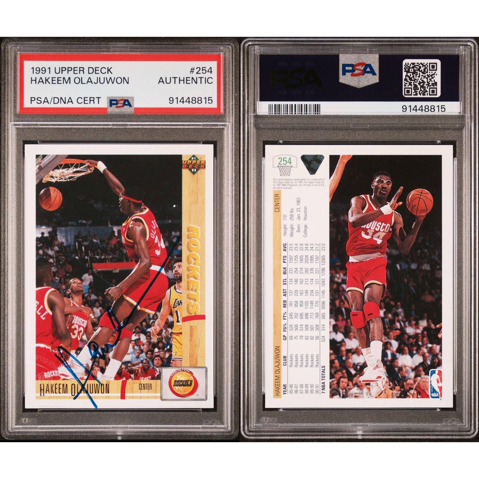 NBA 1991 Upper Deck #254 Hakeem Olajuwon AUTO PSA Authentic Size ONE SIZE - 3 Thumbnail