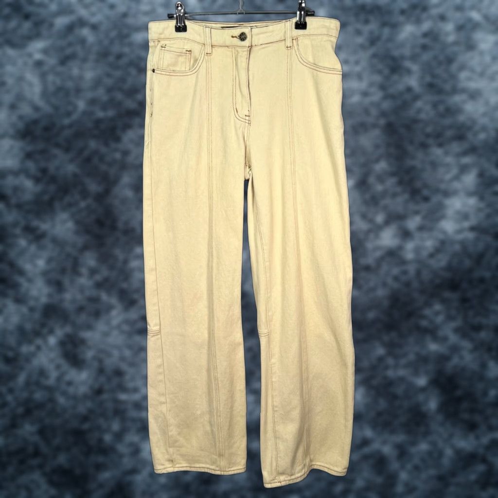 Lioness Lioness Womens Small Beige High-Waisted Wide-Leg Pants 100% Cotton Wide-Leg Cotton Flat Front 31in Inseam Womens Size 28" / US 6 / IT 42 - 1 Thumbnail