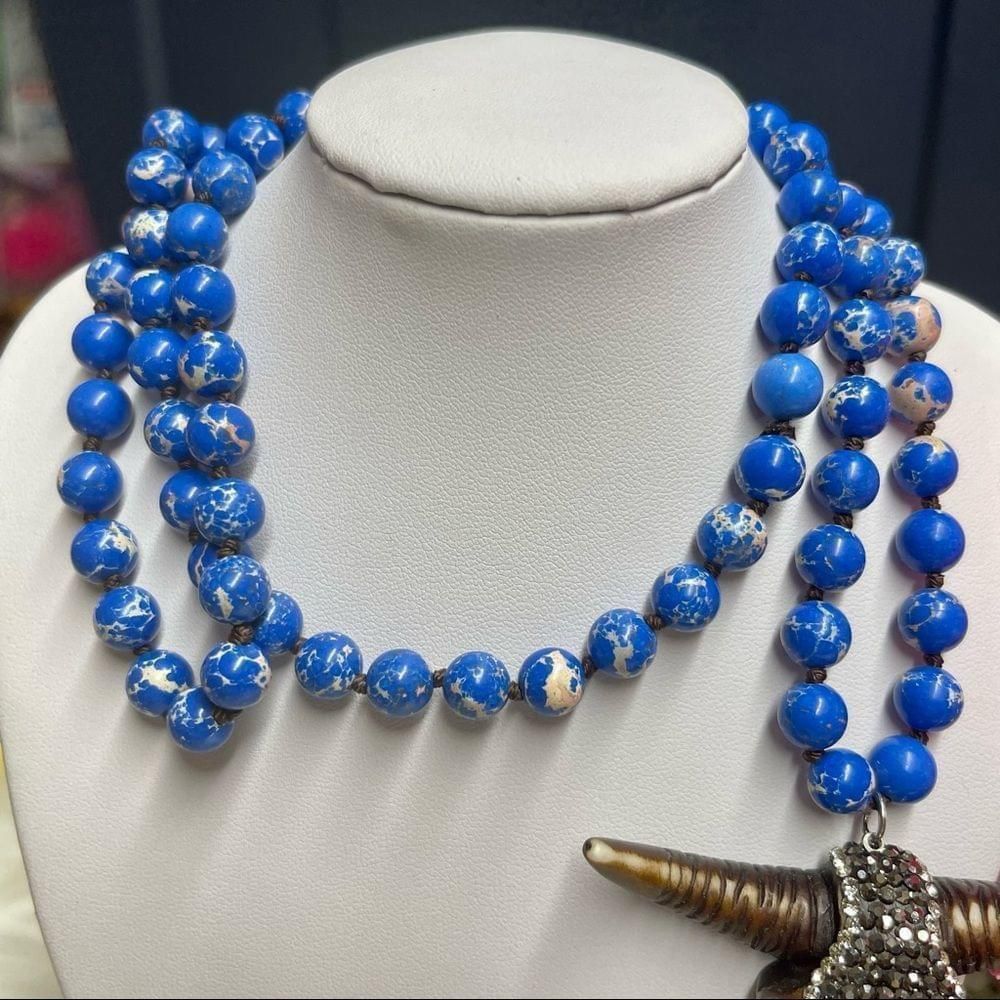 Other Boho Western Cow Skull Necklace Womens Knotted Blue Stone Size ONE SIZE - 4 Thumbnail