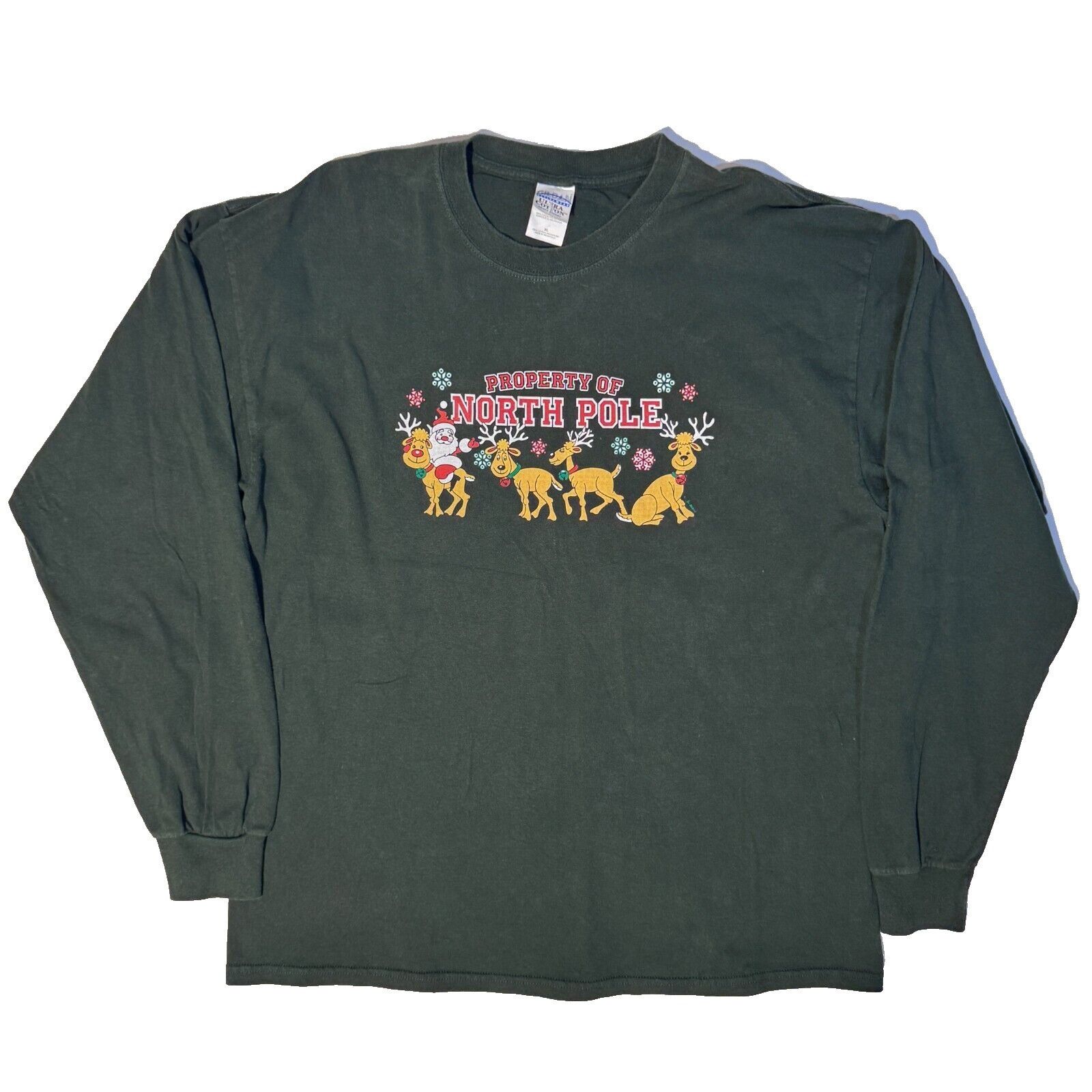 Gildan Property Of The North Pole Santa Claus Y2K Tshirt - XL Green Size US XL / EU 56 / 4 - 1 Thumbnail