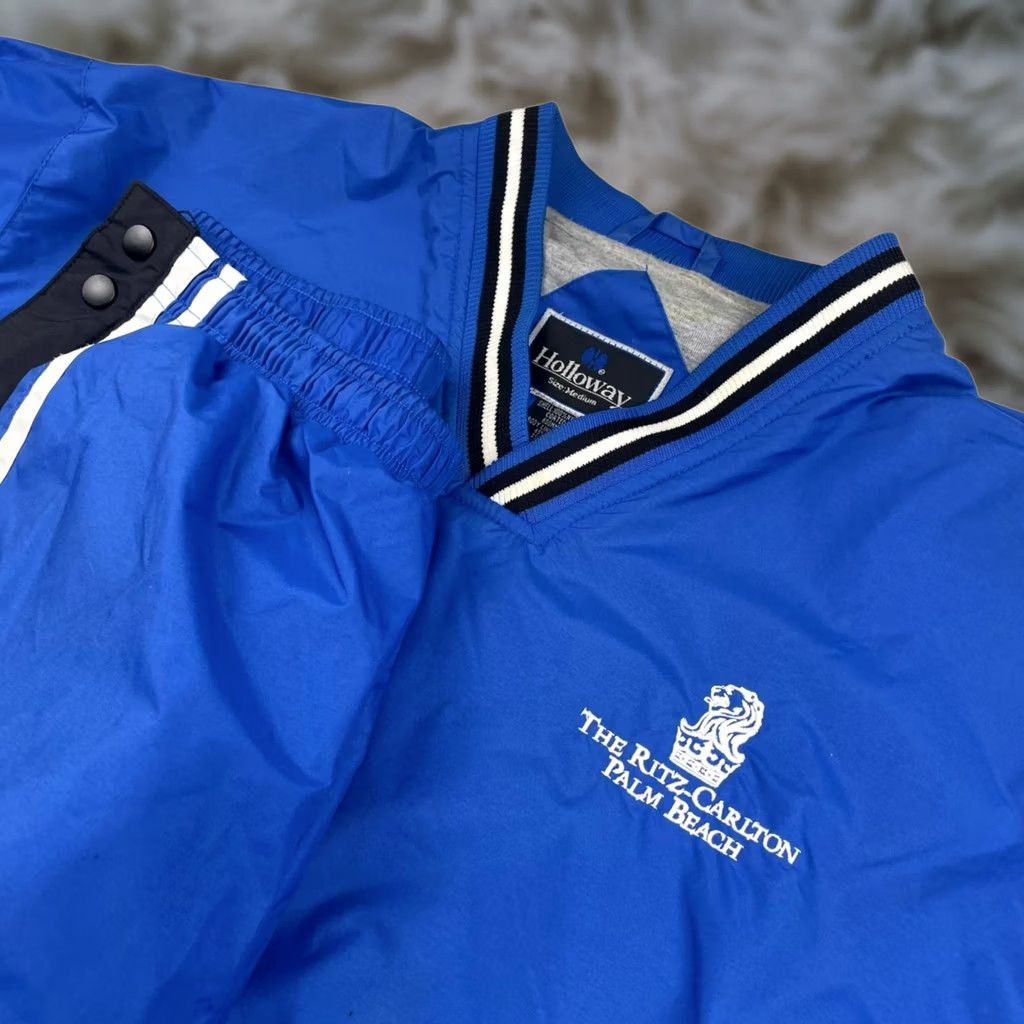 Holloway Holloway Ritz Carlton Palm Beach Men's Windbreaker Track Suit Blue/Black/White 2 Piece Medium Nylon 100% Wind Resistant Pockets Size 40R - 1 Thumbnail