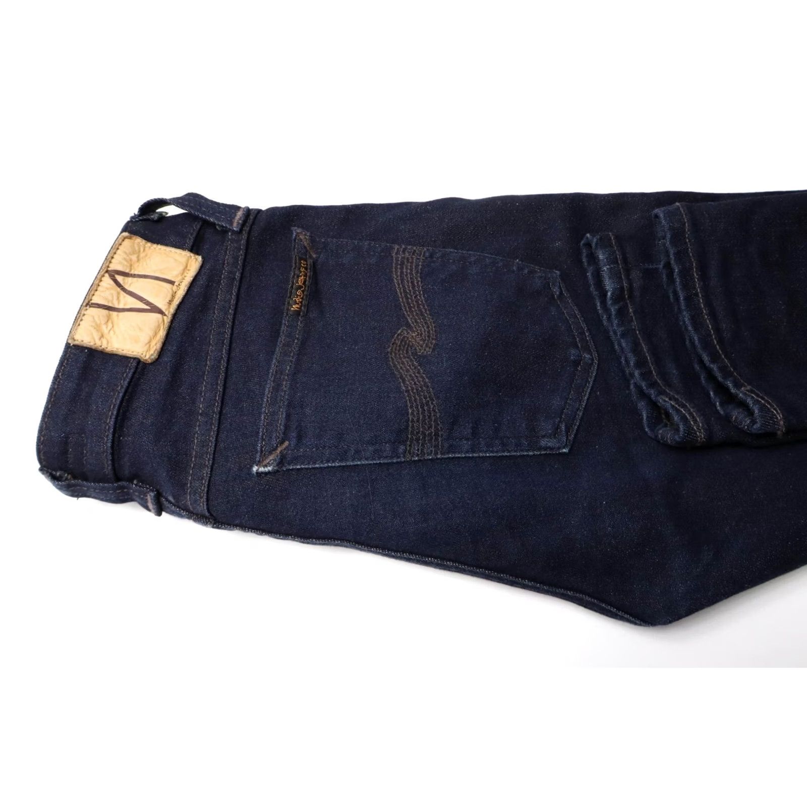 Vintage NUDIE Skinny Lin Dry Steel Jeans Men's W28/L32 Dark Blue Denim Zip Fly Stretched Size US 28 / EU 44 - 5 Thumbnail