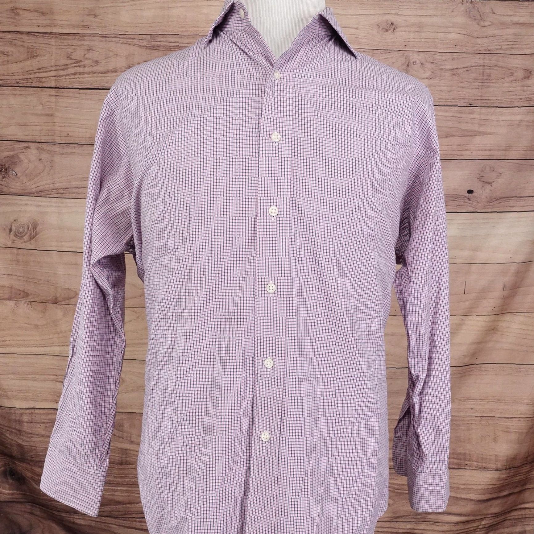 Polo Ralph Lauren VINTAGE Polo Ralph Lauren Dress Shirt Men 16.5 Regular Fit Check Cotton Pink Blue 90s Business Casual Size 42R - 3 Thumbnail