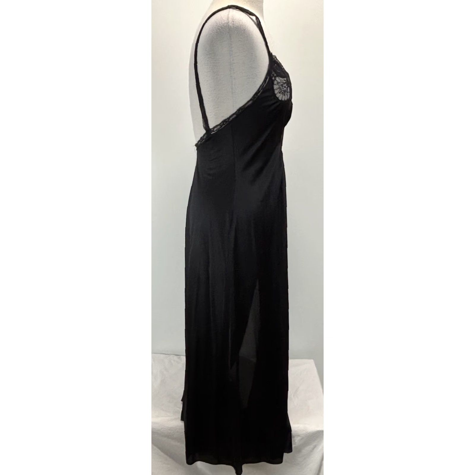 Vintage VINTAGE Kayser Nylon Nightgown Women’s M Black Lace Inserts Long 70s Made USA Womens Size ONE SIZE - 4 Thumbnail